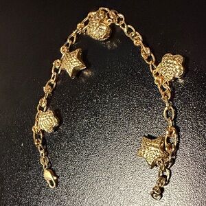 18k Diamond Cut Real Gold Charm Bracelet